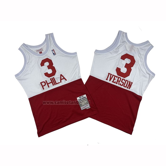Camiseta Philadelphia 76ers Allen Iverson NO 3 Mitchell & Ness 2003-04  Blanco Rojo